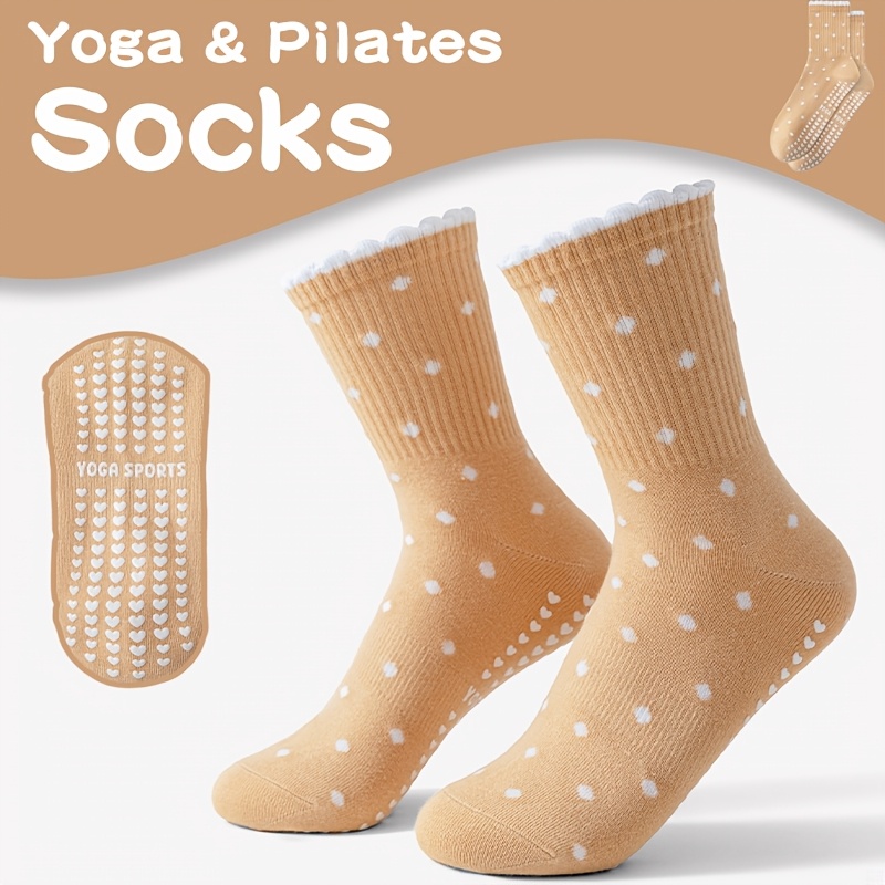 Medias Para Pilates Y Yoga - جوارب يوجا نسائية باللون البني، منقطة